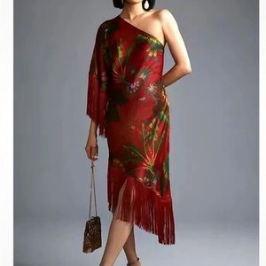 FARM Rio Red Floral One Shoulder Dress